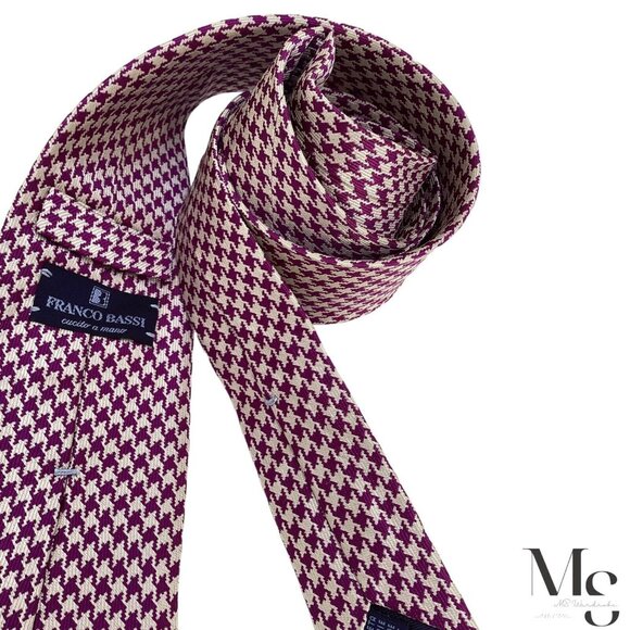 FRANCO BASSI Purple Houndstooth Luxury Silk Tie Hand Made In Italy W:3.5" EX CON - Picture 5 of 7